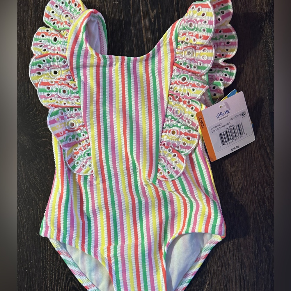 Little Me NWT Stripe One-Piece Swimsuit Back bow
